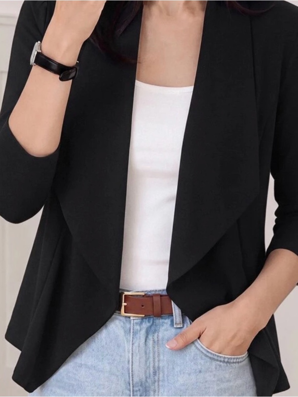 Black Draped Open-Front Jacket - Women